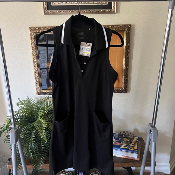 NWT Everyday Pique Puma Black Golf Polo Dress with White Trim - Picture 4 of 6